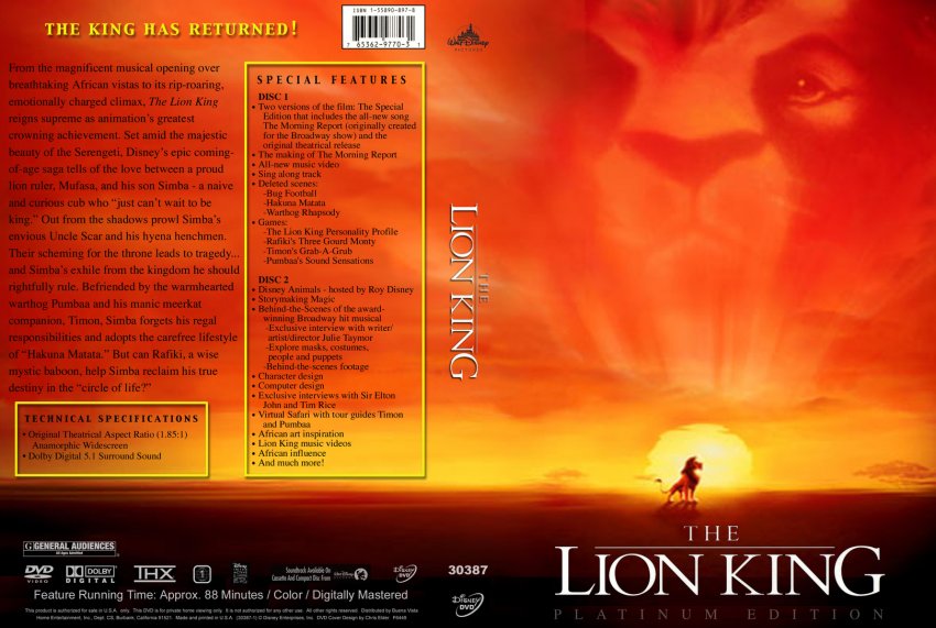 Lion King - Movie DVD Custom Covers - 289LIONKINGIMAX :: DVD Covers