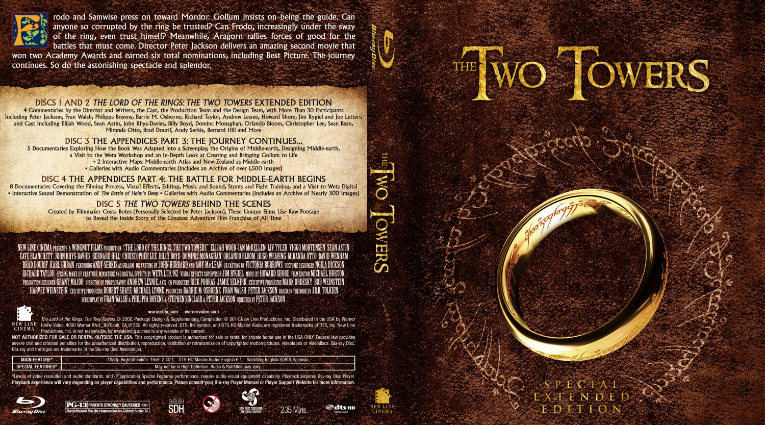 The Lord Of The Rings: The Two Towers- Movie Blu-Ray Custom Covers - Lo...