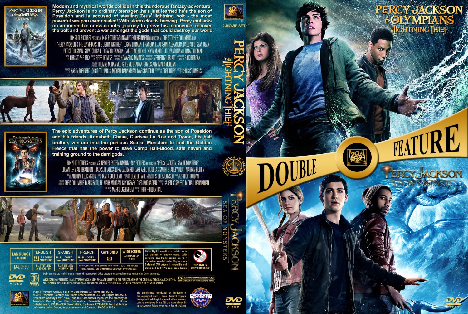 Percy Jackson Double Feature- Movie DVD Custom Covers - Percy Jackson Doubl...