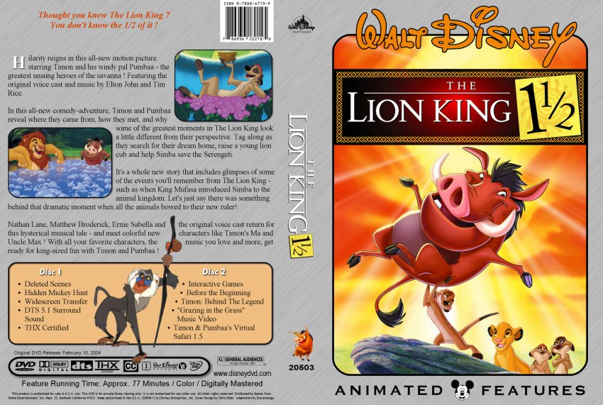 Lion King 1 1/2 - Movie DVD Custom Covers - 67Disney s Animated ...