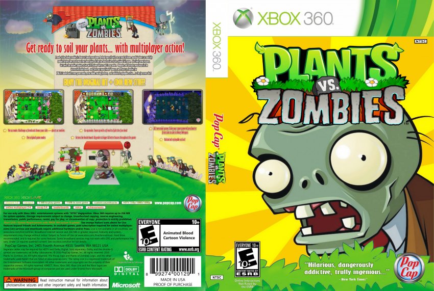 Plants Vs Zombies- XBOX 360 Game Covers - Plants Vs Zombies DVD NTSC Custom...