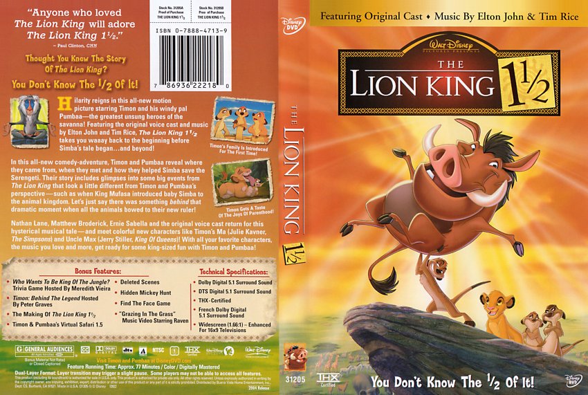 Lion King 1 1/2 - Movie DVD Scanned Covers - Lion King 1 5 r1 English ...